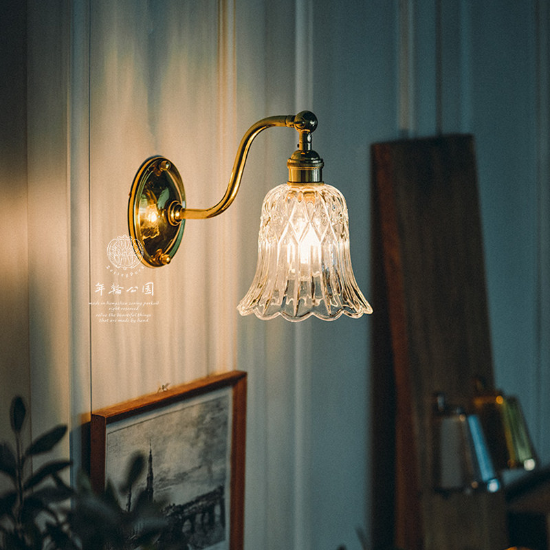 年轮公园ZORING PARK复古黄铜壁灯S形玻璃灯罩led卧室床头镜前灯,家装灯饰光源,壁灯,淘宝优惠券,粉丝福利购,淘宝优惠卷