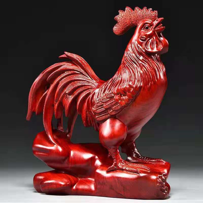 红花梨木雕大公鸡摆件木质动物十二生肖鸡家居电视柜装红木工艺品