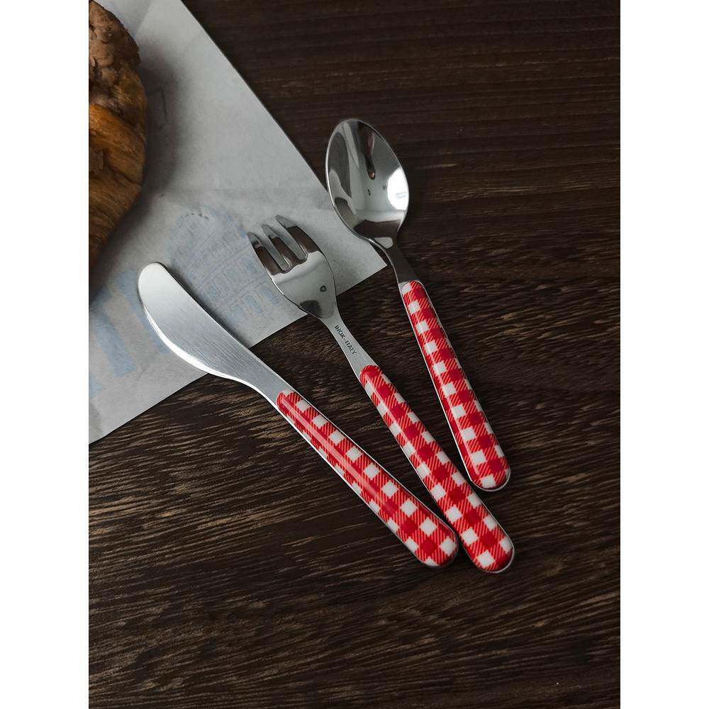 意大利Neva不锈钢刀叉勺牛排刀汤匙水果叉西餐餐具套装红色家用