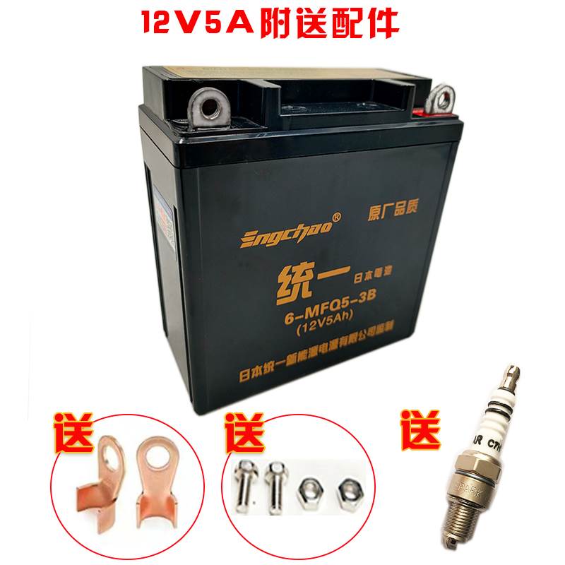 统一机车电瓶12V5A山叶YBR125天剑JYM125天戟/天琪免维护电池