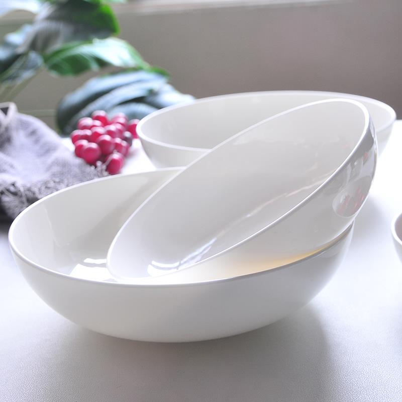 白色骨瓷深汤碗汤盆炒菜盘家用钵矮扁陶瓷圆形月光浅口面碗蒸菜碗