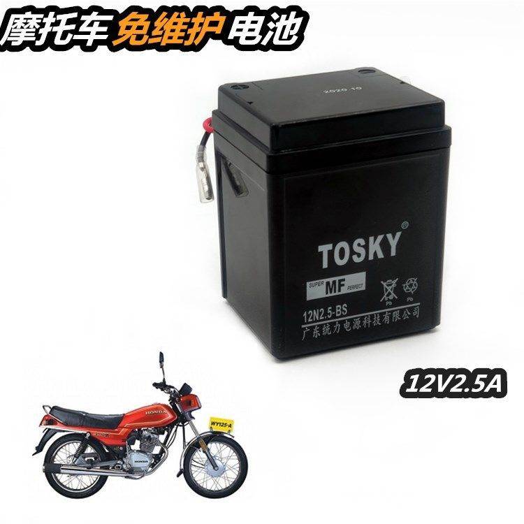 老五羊WY125-A欧一摩托车电瓶脚踩启动12v2.5A-3C黑条机电池YB2.5