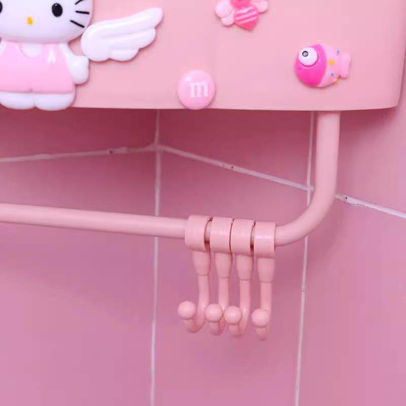 HelloKitty置物架卫生间免打孔收纳架卡通可爱壁挂毛巾挂沥水架