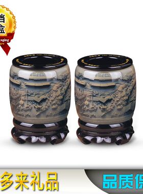 包邮工艺品摆件浮雕笔筒办公桌摆件创意水晶胶马到成功旋转工艺品