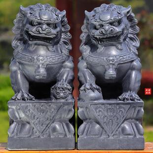 石雕石狮子摆件一对家用迷你石头青石雕刻别墅门口阳台房顶小狮子
