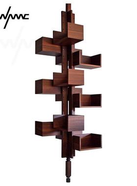 Albero旋转设计师款书柜北美黑胡桃木中古风实木置物架书架shujia