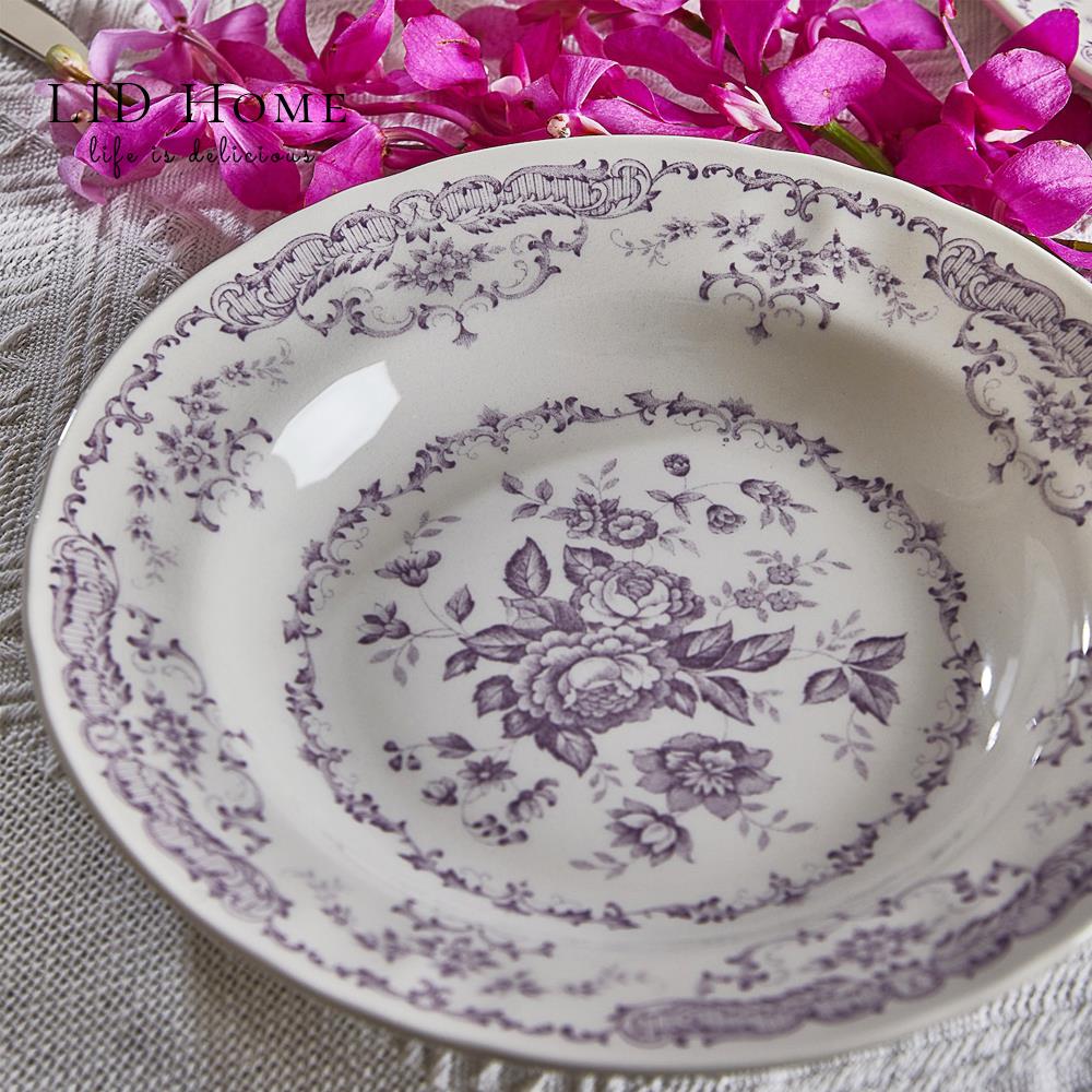 LID Home古典玫瑰釉下彩陶餐具餐盘子碗咖啡杯茶杯碟组复古粉紫