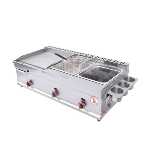 扒炉商用燃气油炸炉一体机摆摊手抓饼机器铁板烧设备铁板烤冷面机