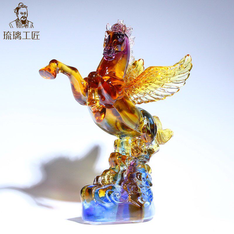 琉璃飞马摆件2026年生肖马精致水晶工艺品客厅装饰工艺品礼物高档