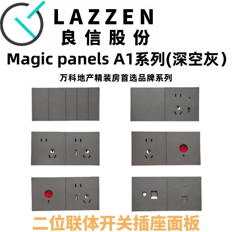 Nader良信A1深空灰单开双控五孔空调usb电脑二位连体开关插座面板