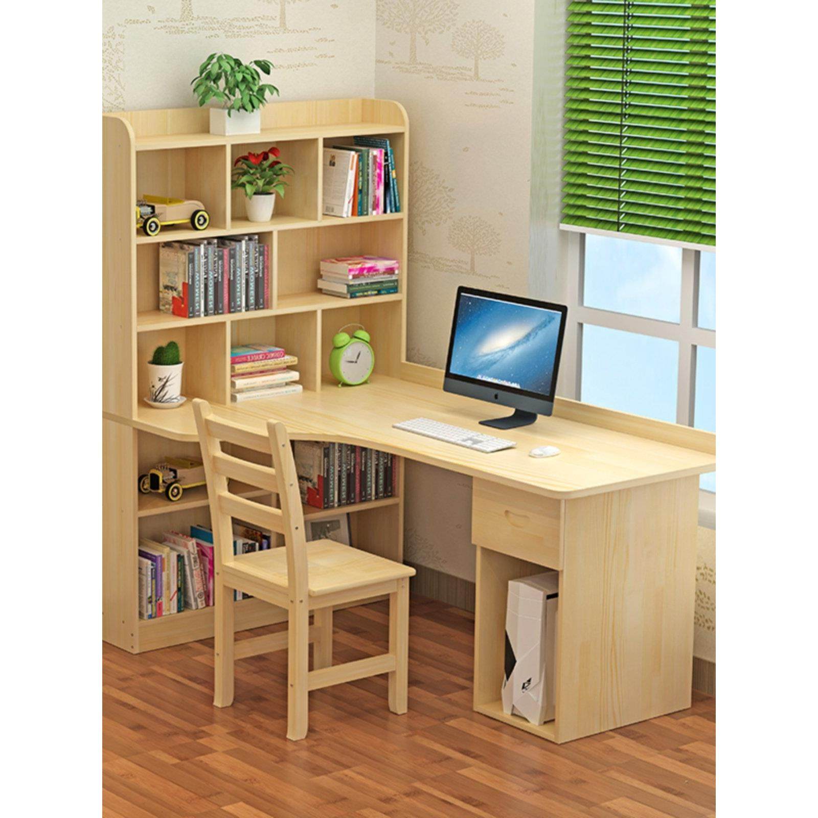 实木书桌书架组合家庭简单一体机学习桌学生写字台角落电脑桌面桌,住宅家具,电脑桌,淘宝优惠券,粉丝福利购,淘宝优惠卷