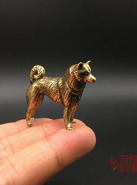 实心黄铜小狗摆件 全铜迷你翘尾巴可爱小铜狗狼狗铜狗动物小铜件