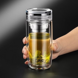 家用耐高温车载防烫大容量茶水分离杯子 希乐双层玻璃水杯男款
