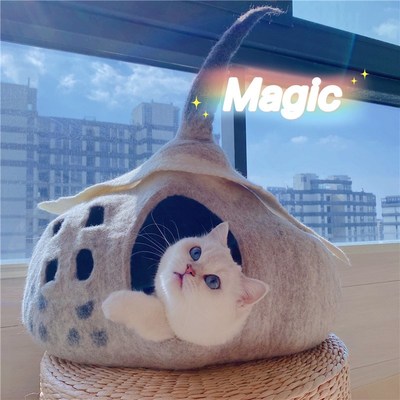 魔法森林精灵猫窝手工羊毛猫房子秋冬保暖深度睡眠南瓜宠物窝
