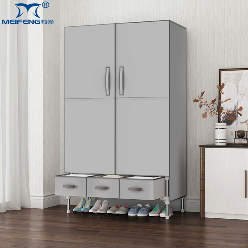 经济型简易衣柜出租房用家用拉开门式钢管加粗加固结实耐用挂衣柜