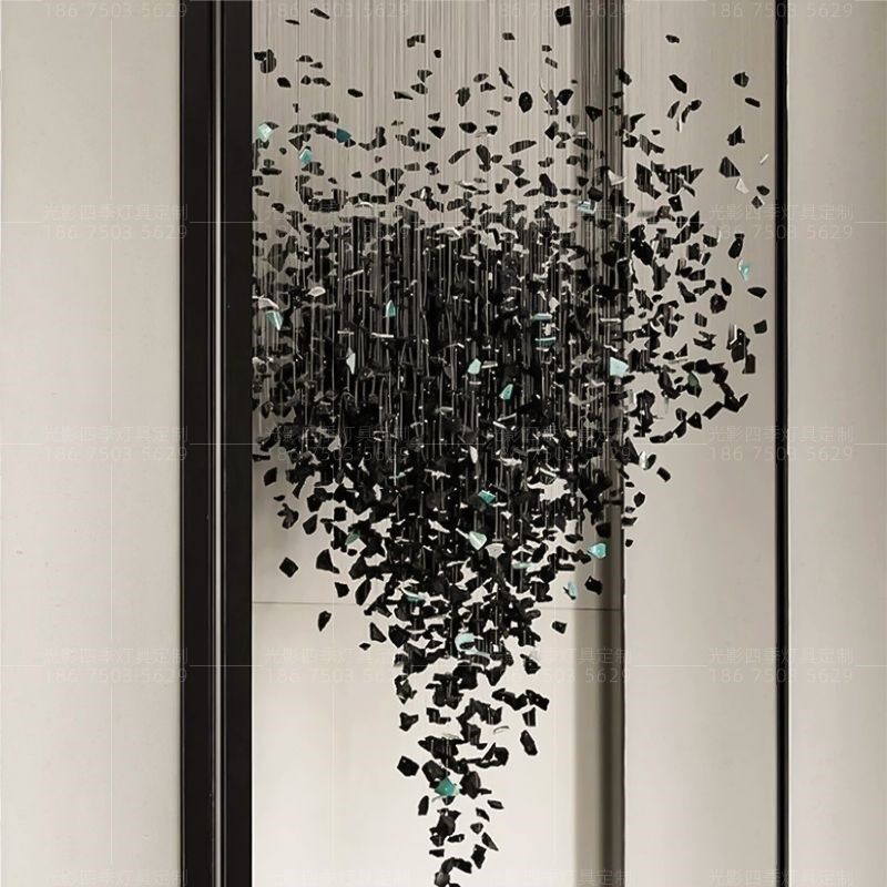 定制黑石头装置艺术空中吊灯大型售楼部酒店玄关现代展厅工程挂饰