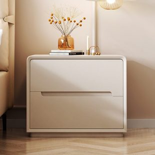 简约现代全实木新款奶油风整装床头柜迷你网红免安装床边收纳窄柜
