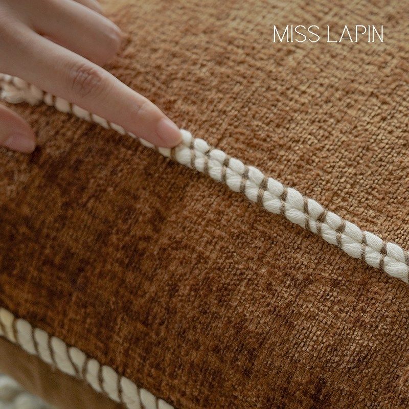 澜品回廊橘色绣花边绑绳抱枕客厅新中式靠枕腰枕沙发床头靠枕