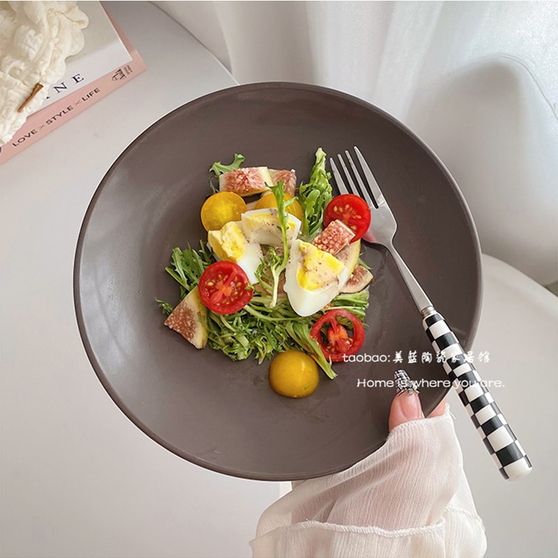 【9.9元2个 纯色百搭盘子】ins陶瓷餐厅沙拉盘早餐盘饭盘菜盘瑕疵