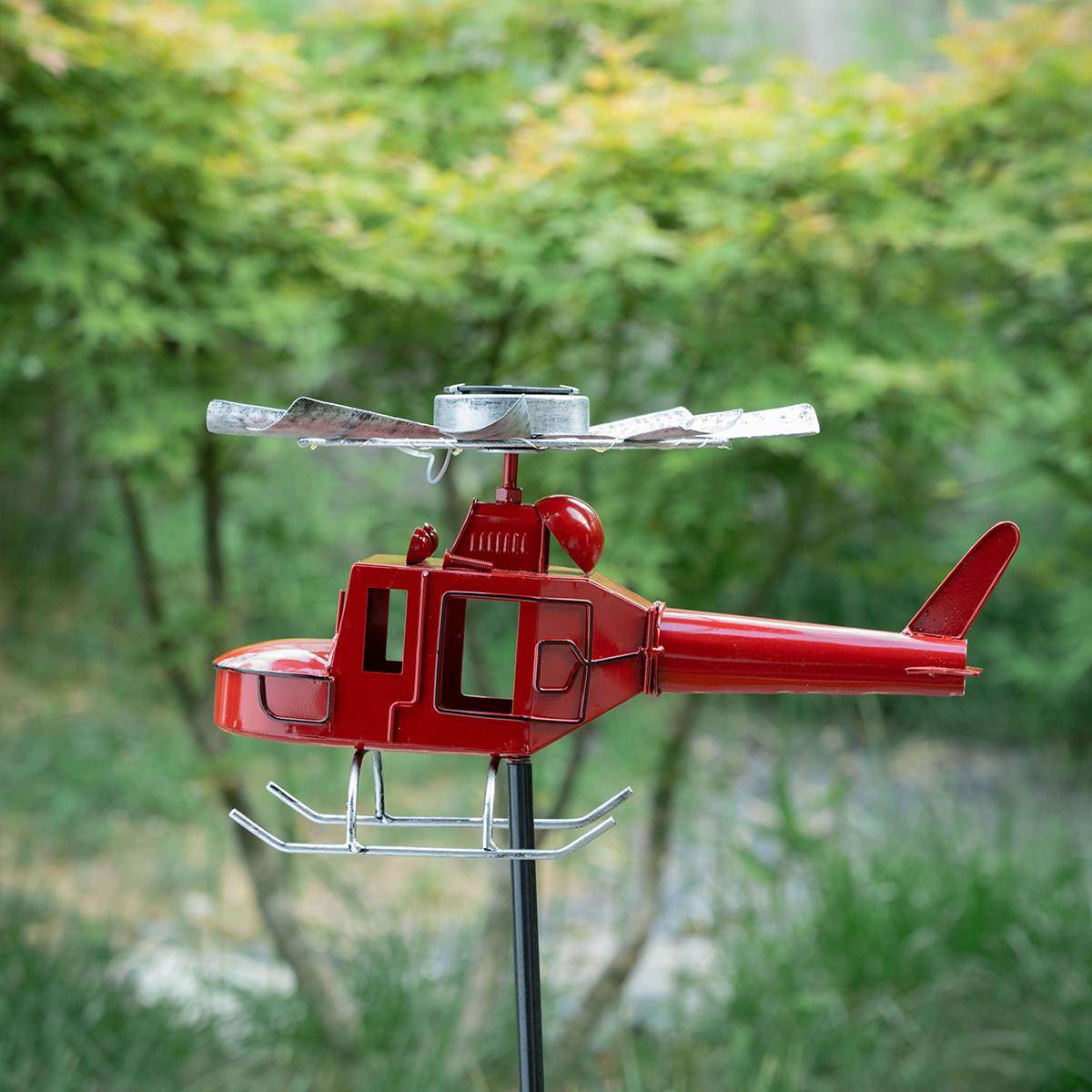 户外金属直升飞机装饰摆饰风车太阳能灯饰品花园庭院草地幼儿园铁