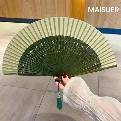 渐层古风扇子素面折扇国风折叠扇中式配汉服女夏季纳凉扇可携式竹