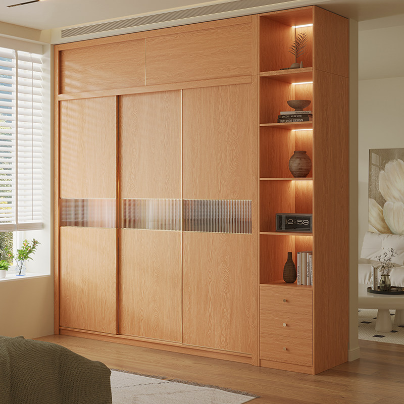 定制推拉门衣柜橡木新款2024年爆款一门到顶家用加高2.6米3米衣橱