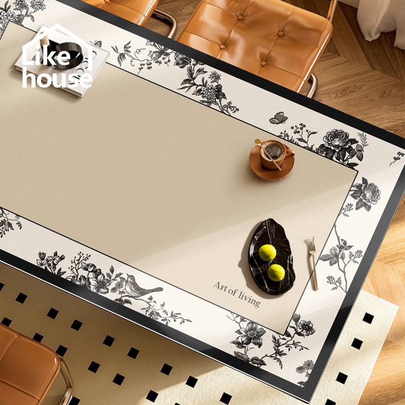 高档现代简约花卉皮革桌垫防水防油餐桌布免洗防烫茶几长桌垫定制