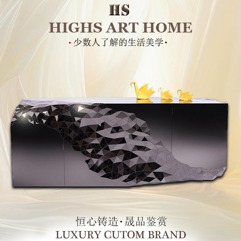 意式轻奢不锈钢餐边柜创意设计师款玄关柜别墅客厅家用靠墙储物柜