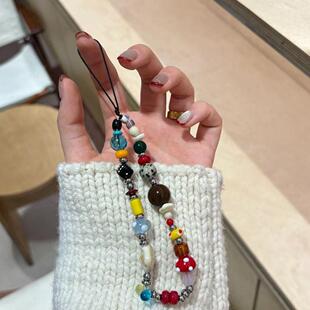 红色蘑菇串珠手机挂绳多巴胺手工珠串炼条手腕挂饰ccd相机挂件挂