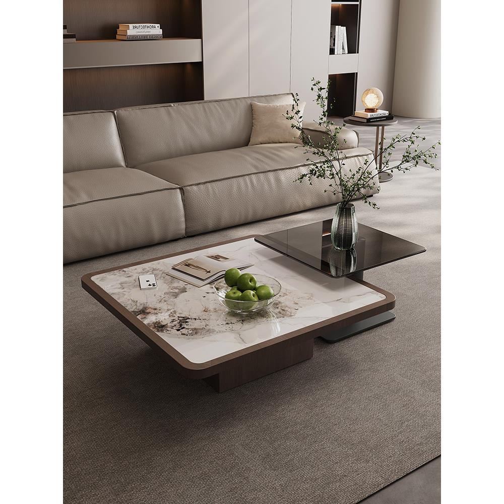 意式极简岩板茶几高级感家用客厅大小方形实木茶几2025新款茶几