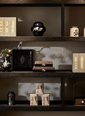 新中式风样板房售楼处茶室书架博古架禅宗摆件组合陈列室软摆