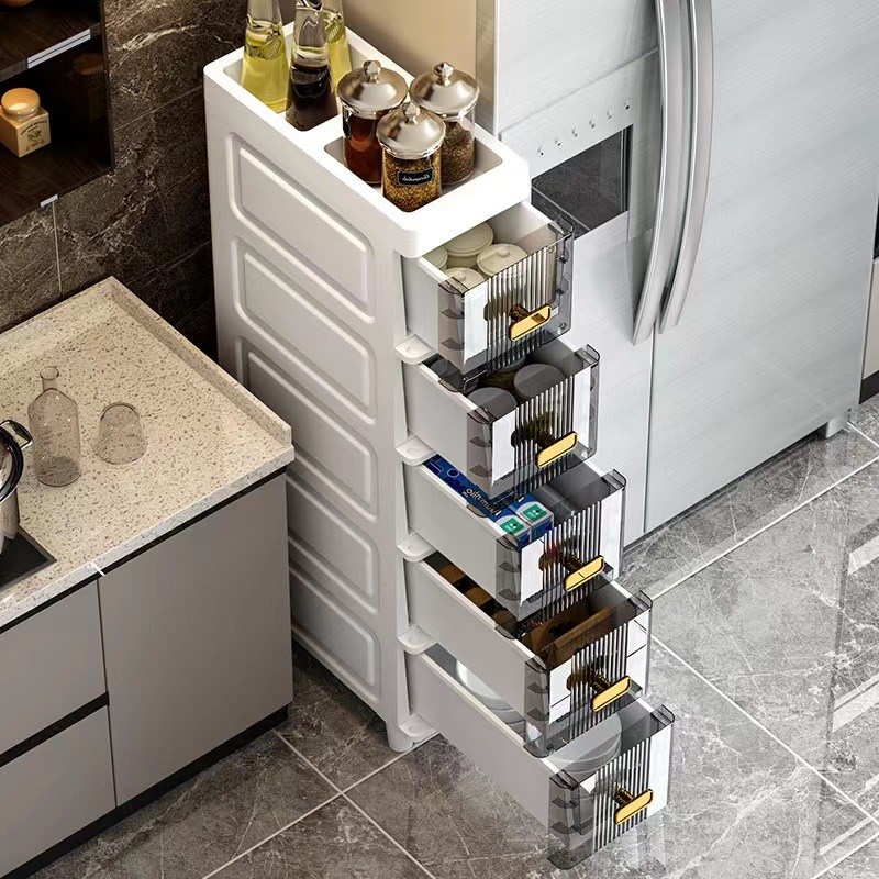 透明夹缝柜置物架多层卫生间落地抽屉式收纳柜厨房缝隙窄边储物柜