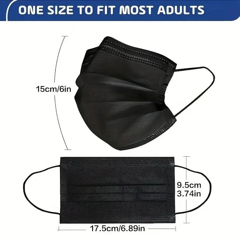 100pcs Black Disposable Face Masks 3-Layer Breathable Anti-D