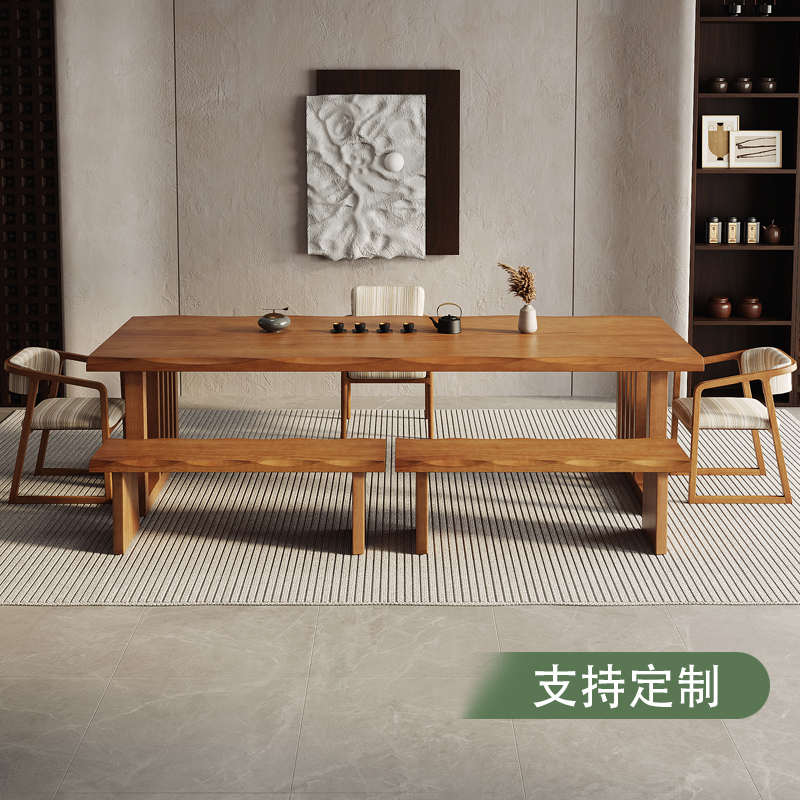 实木新中式茶桌椅组合禅意泡茶桌大板茶台办公会议工作台功夫茶几