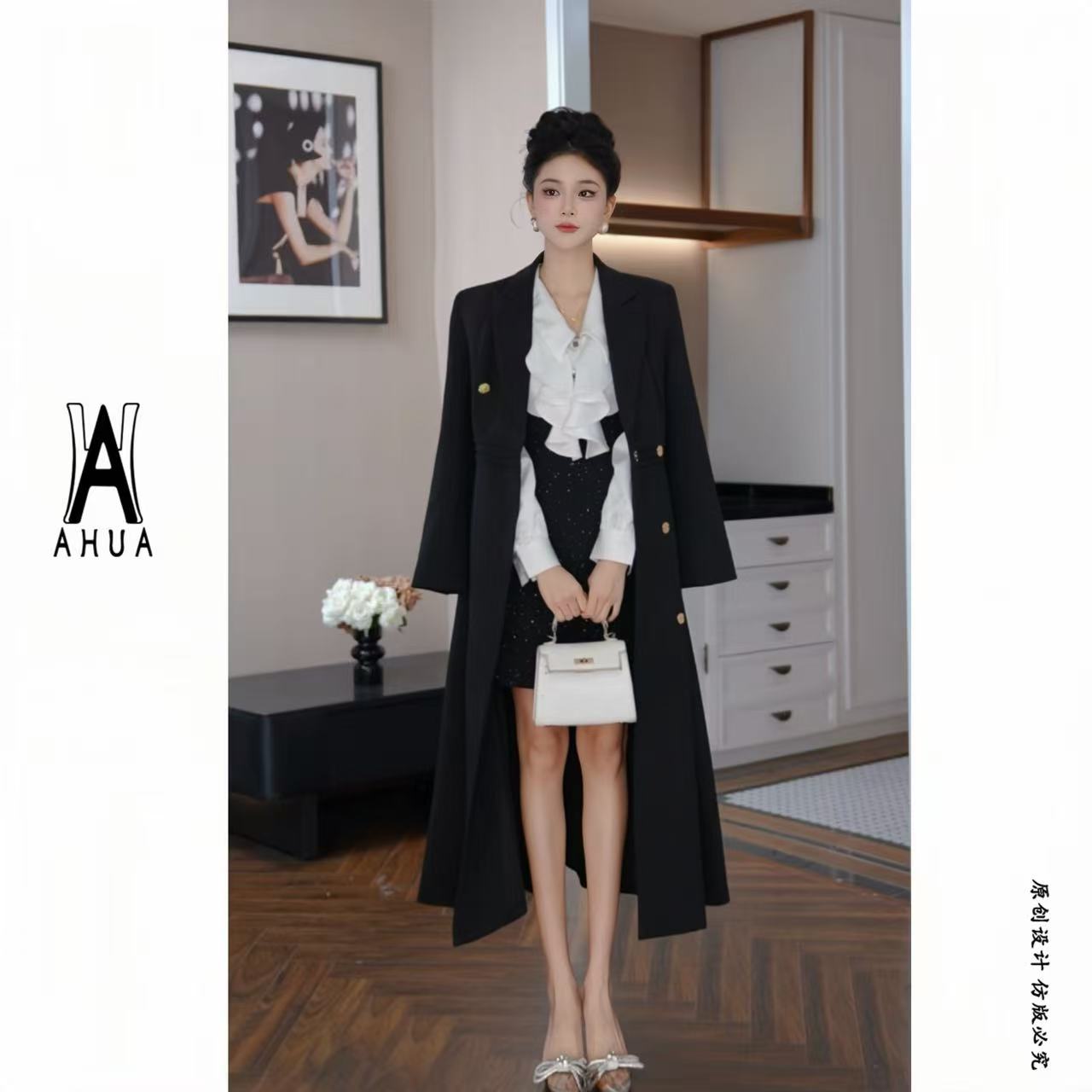 芷如芸【花花原创】优雅气质外套裙名媛轻奢时尚秋冬连衣裙61119