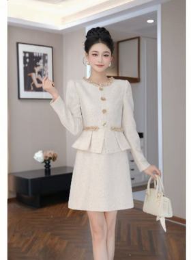 【花花原创】显瘦收腰高腰时尚名媛通勤轻奢连衣裙长袖21960