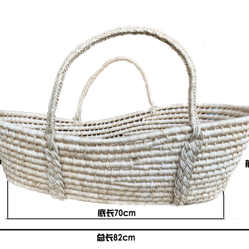 玉米皮纯手工编织婴儿篮摇篮拍摄道具便携式娃娃筐野餐篮床中床