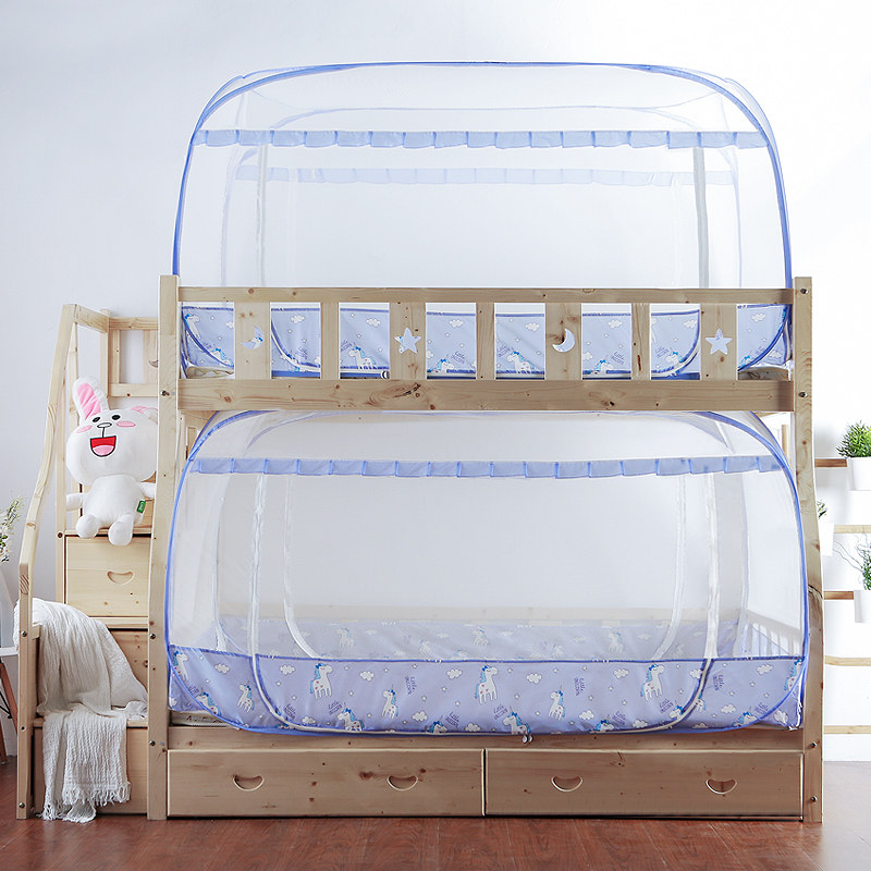 子母床上下铺蚊帐0.8米0.9/1.0m1.2米1.5米床免安装拉链款三开门