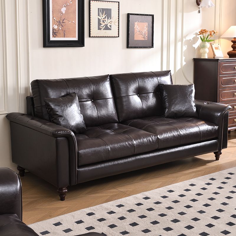 法式复古风中古风皮艺沙发客厅直排黑糖云朵美式拉扣真皮沙发组合