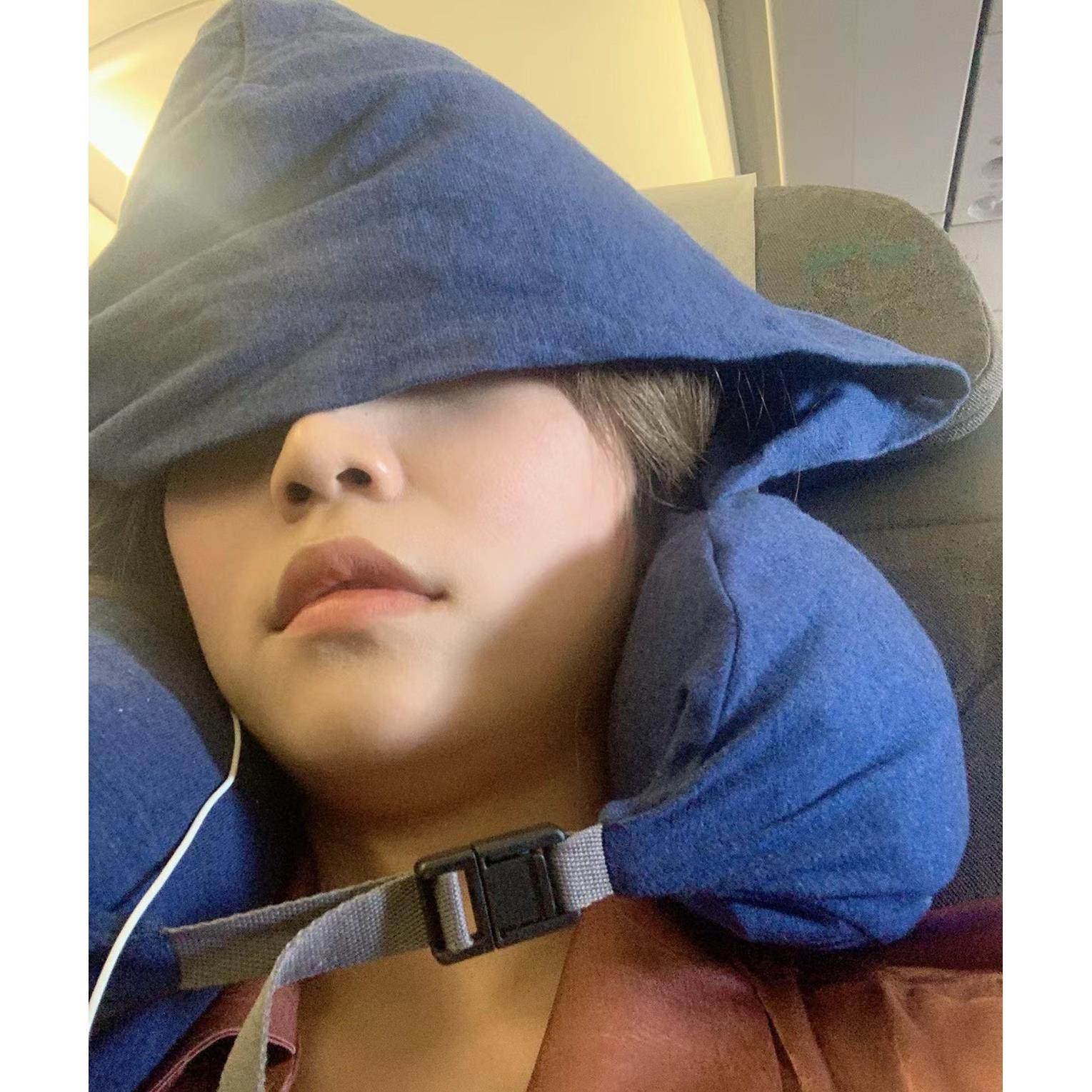 U型枕连帽午睡枕护颈椎枕旅行飞机连帽子U形枕套头开 车用礼物可