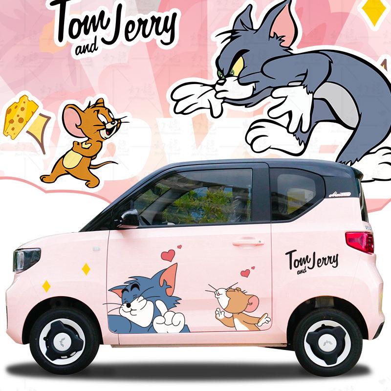 猫和老鼠车贴可爱卡通汽车贴纸汤姆猫杰瑞鼠车身装饰个性画痕贴