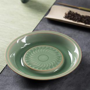 复古手工干泡盘功夫茶道配件养壶垫托盘 龙泉青瓷大号壶承陶瓷中式