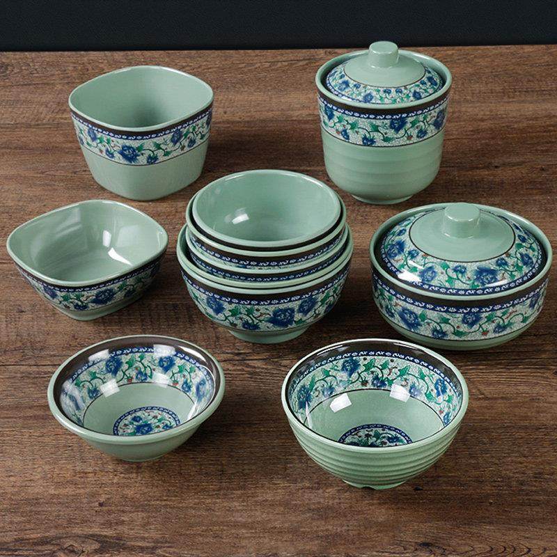 密胺老式青花瓷餐具饭碗塑料碗小碗仿瓷小汤碗盅碗商用餐饮米饭碗,餐饮具,碗,淘宝优惠券,粉丝福利购,淘宝优惠卷