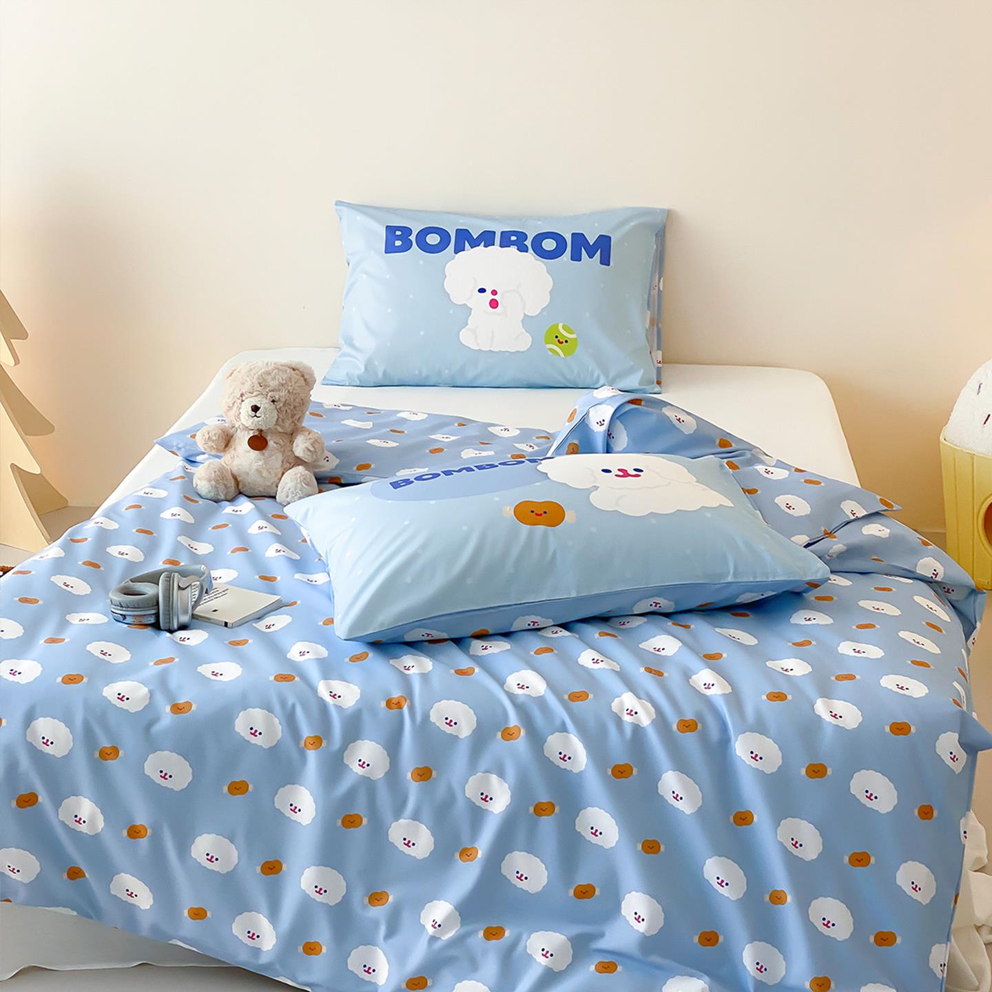富山商店 x RiCO联名可爱天蓝色小狗100%棉宿舍双人单人被套床单
