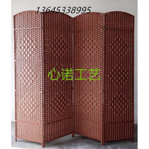 手工草编屏风藤编实木折屏隔断玄关时尚办公屏风田园特别定制型号