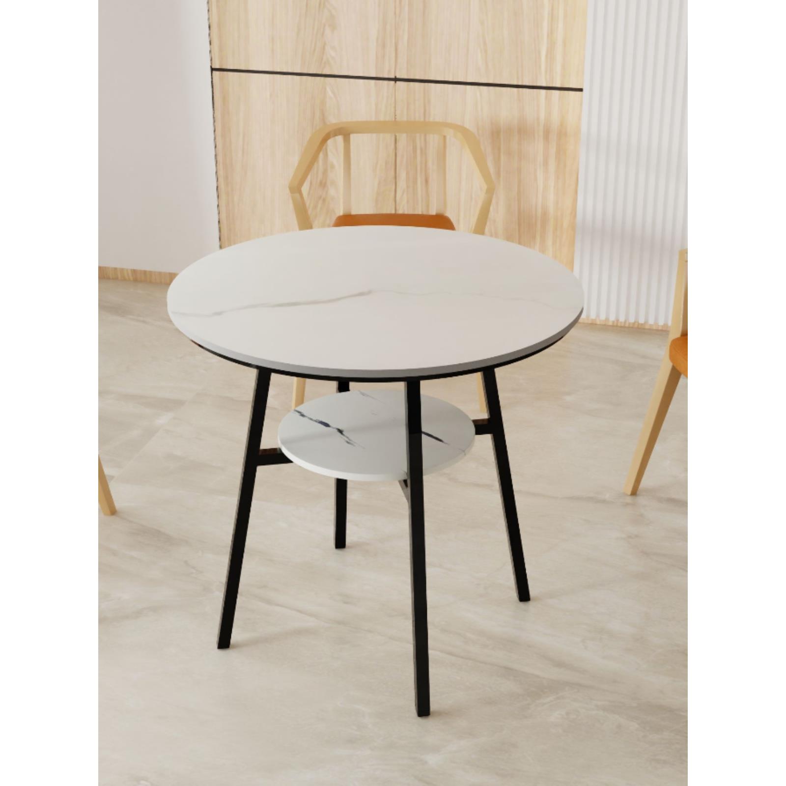 轻奢岩板圆形餐桌家用洽谈桌现代简约小户型双层家用餐桌60小圆桌