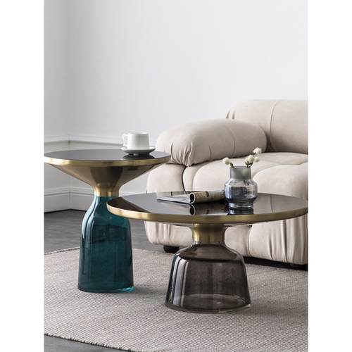 北欧圆形茶几组合设计师创意轻奢沙发边几现代极简小户型玻璃角几