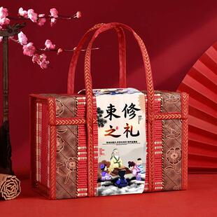 束修六礼礼盒送老师束修之礼圆形篮子礼盒水果盒子空盒拜师宴送礼