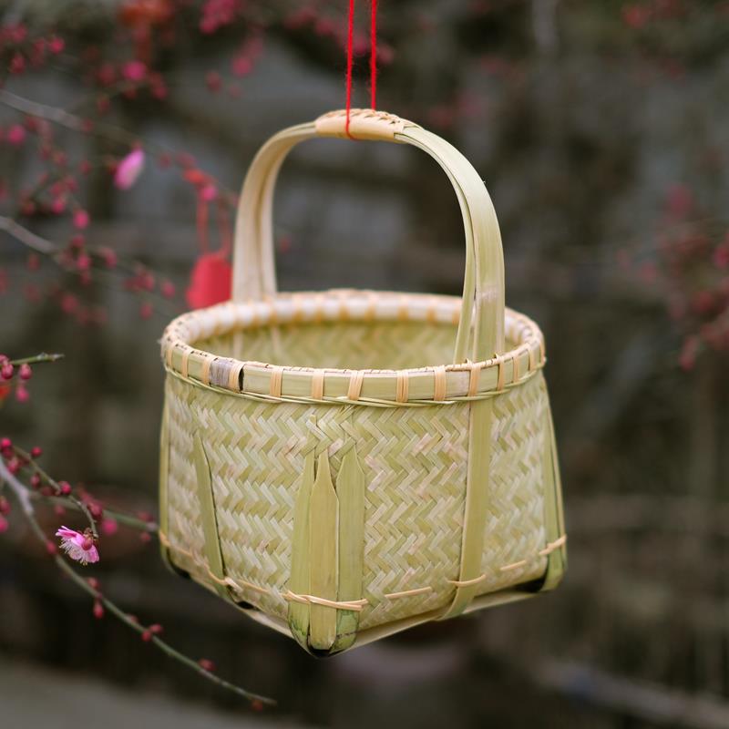 高品质纯手工日式竹编筐竹篮子收纳筐 竹制簸箕点心篮 水果篮托盘