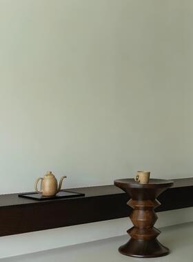 侘寂风实木小茶几客厅复古角几阳台边几简约圆形实木摆件木墩茶桌